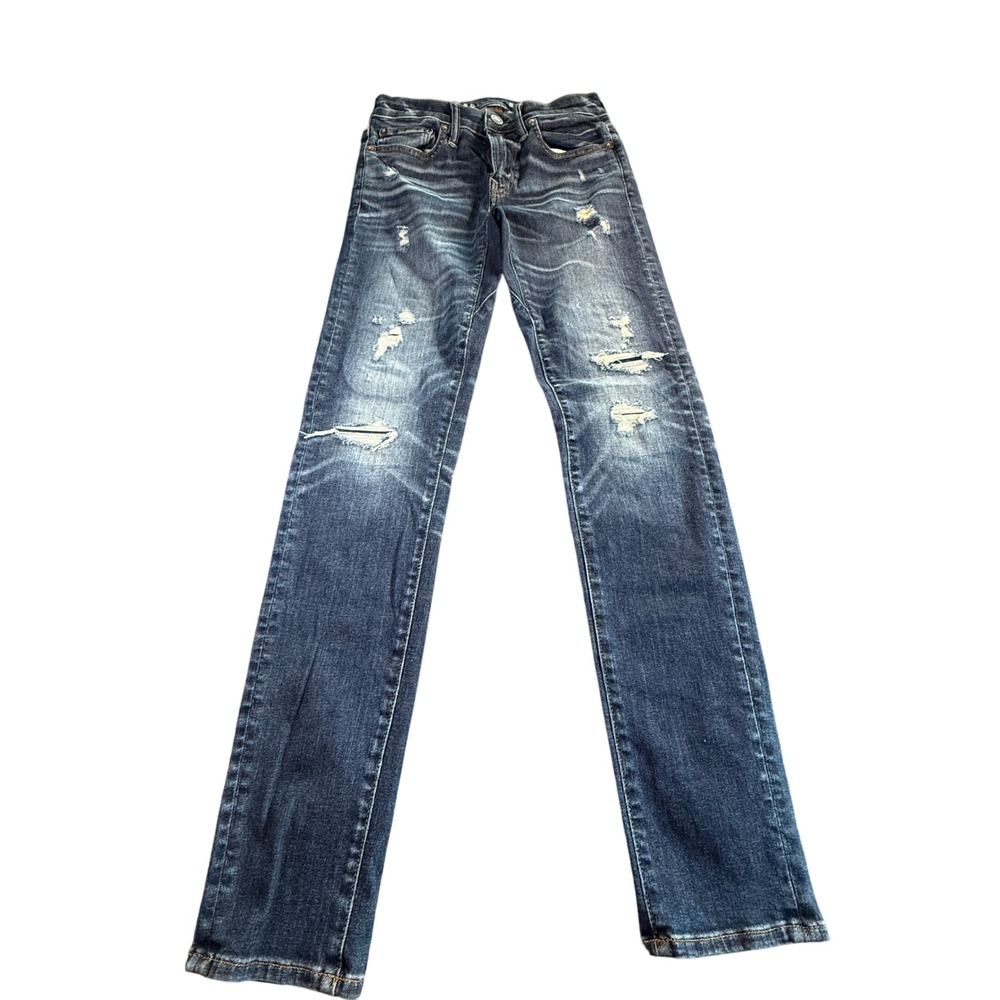American Eagle Mens Slim Straight Distressed Jeans Blue Denim‎
